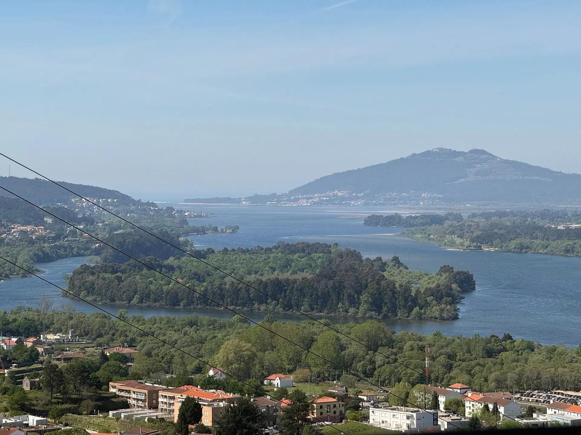 The river Minho from above, with Cerveira below and Galicia on the far bank.